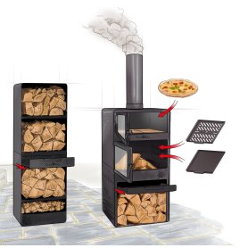 Tarjouspaketti 13. Cook King VENTO-ulkouuni uunilla, kaksoiskarkaistulla lasilla, luonnonteräsritilällä ja puisella ritilällä